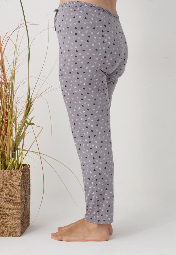 Pantaloni de Pijama Dama Lungi,Big Size,Culoare Gri cu Inimi , Engros